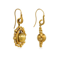 Antique gold bead pendant earrings
