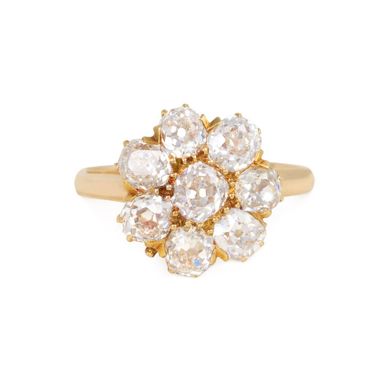 Antique gold and old mine diamond cluster ring