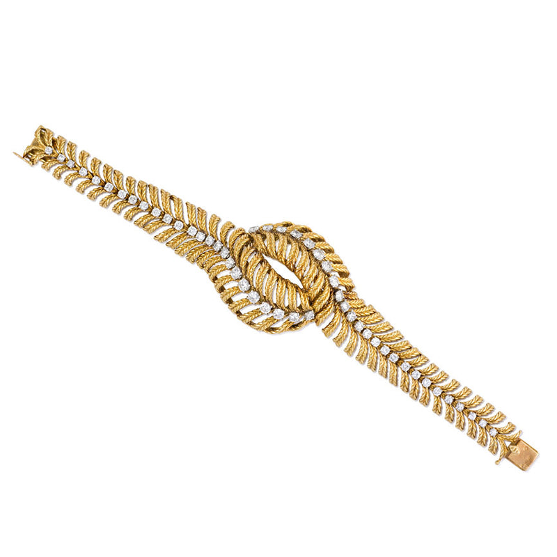 Textured gold and diamond overlapping bracelet, Boucheron