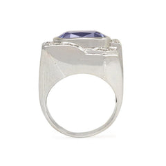 French Art Deco diamond and Ceylon sapphire ring