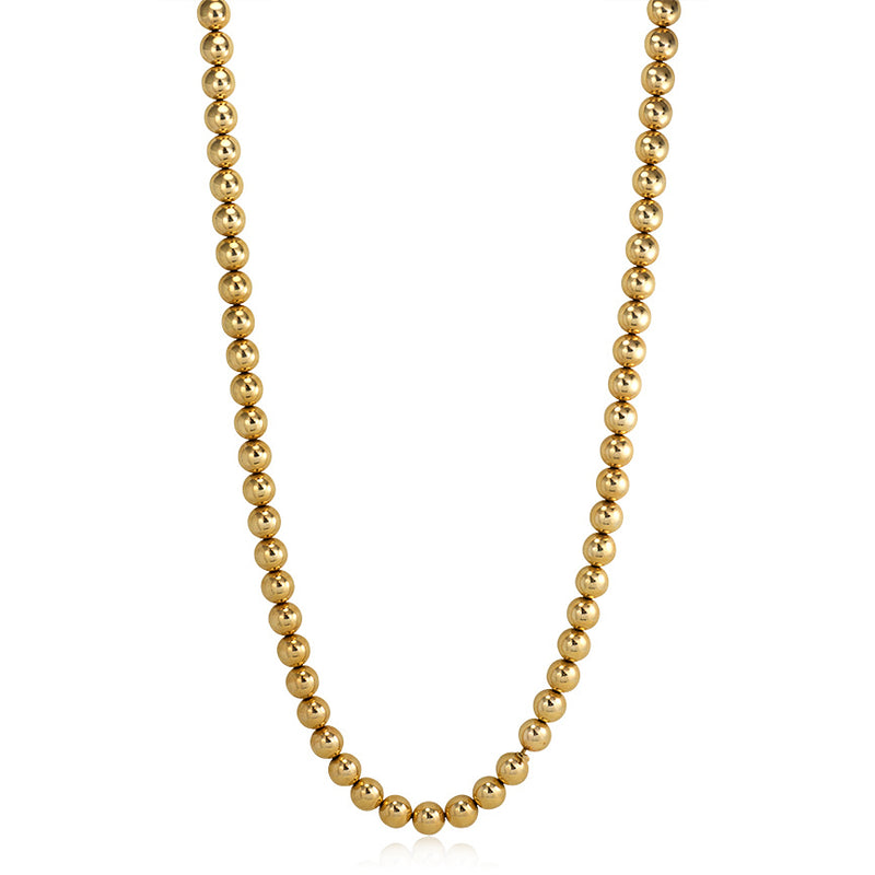Gold bead necklace of adjustable length