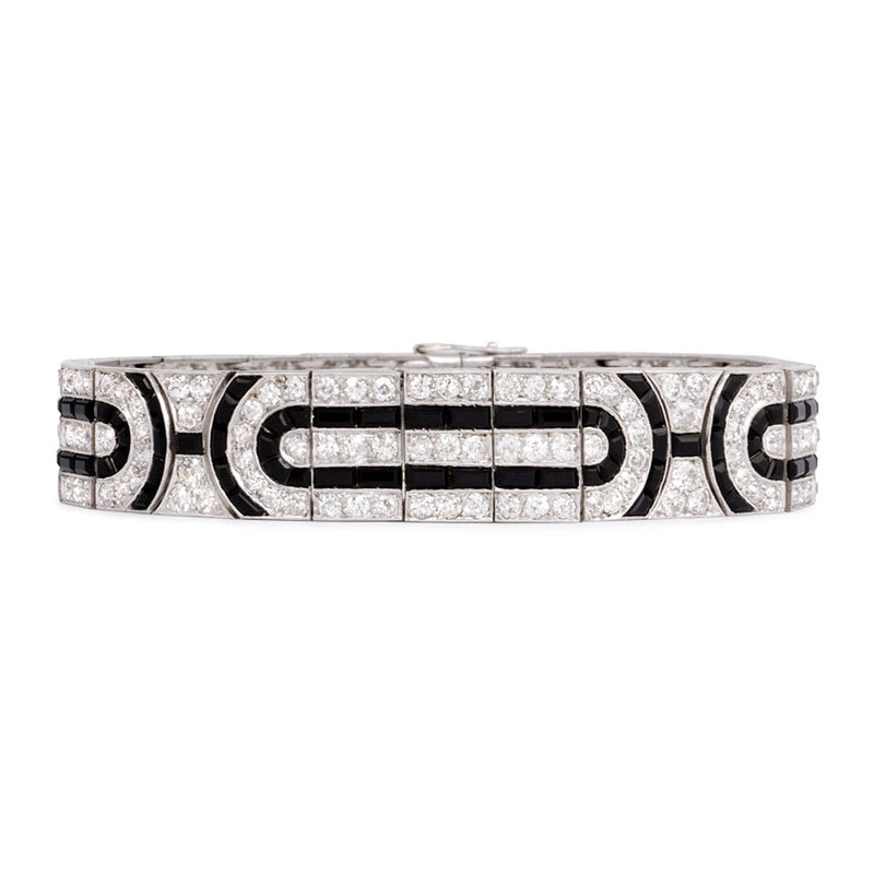 Art Deco diamond and calibré onyx bracelet, France