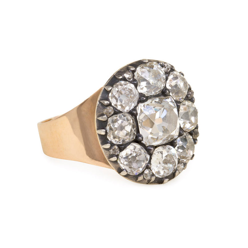 Antique old mine cut diamond mourning ring