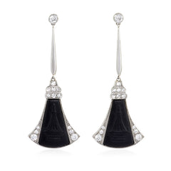 Art Deco carved onyx and diamond earrings