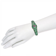Antique pavé emerald and pink sapphire bangle