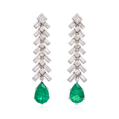 Diamond and emerald pendant earrings