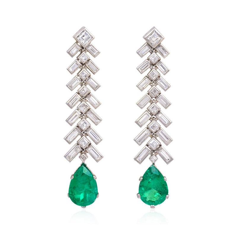 Diamond and emerald pendant earrings