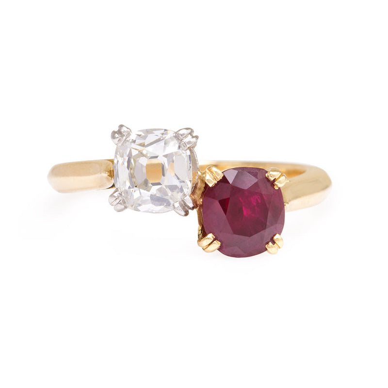 Estate ruby and diamond bypass ring