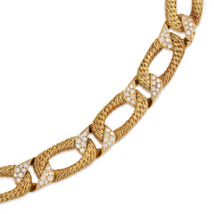 Georges L’Enfant for Fred, Paris textured gold and diamond curblink necklace/bracelet, France