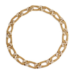 Georges L’Enfant for Fred, Paris textured gold and diamond curblink necklace/bracelet, France