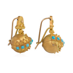 Antique gold and turquoise bead earrings