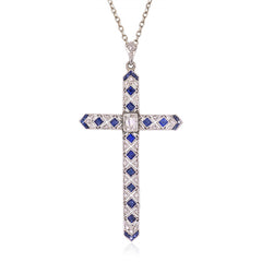 Art Deco sapphire and diamond cross