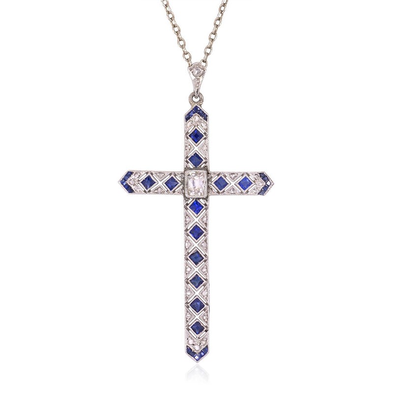 Art Deco sapphire and diamond cross