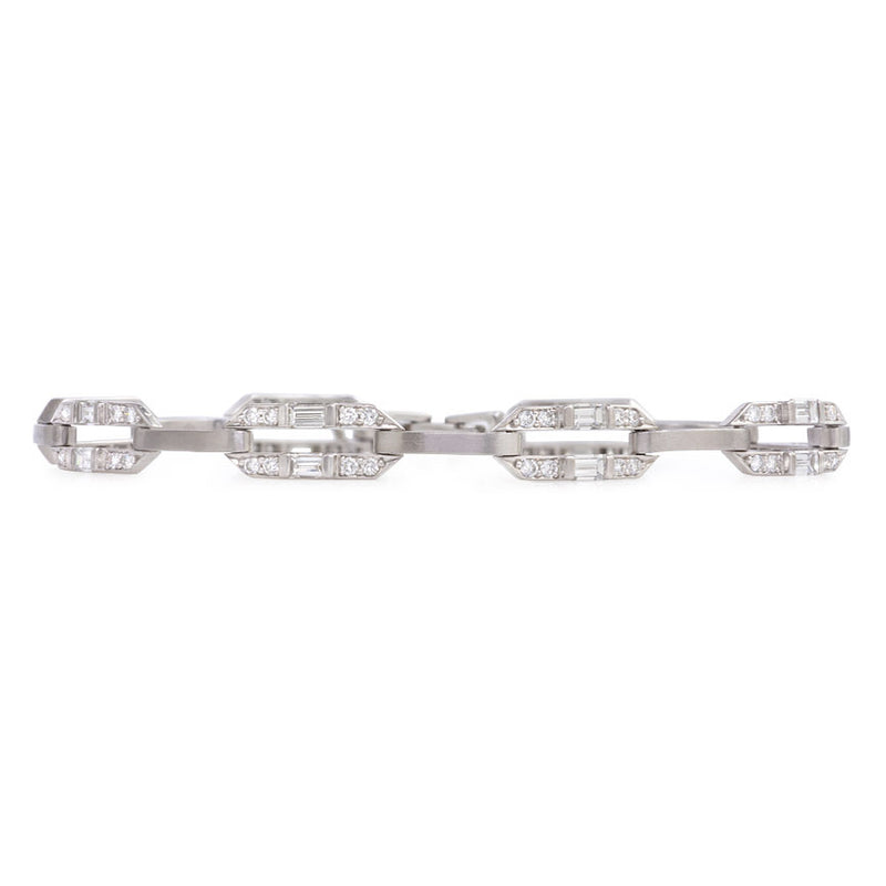 Platinum and diamond simple link bracelet