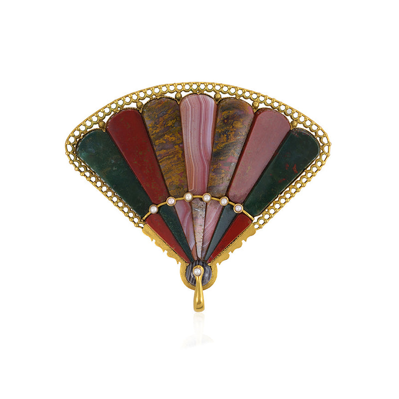 Antique Scottish agate fan pendant brooch