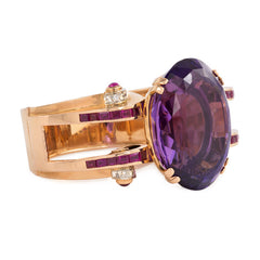 Retro rose gold, amethyst, ruby, and diamond bracelet