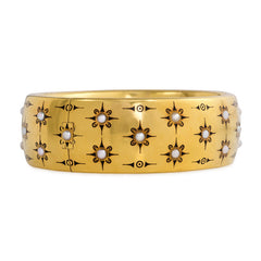 Antique gold, half-pearl, and black enamel bracelet