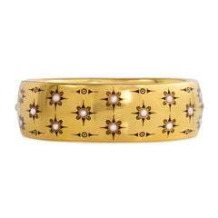 Antique gold, half-pearl, and black enamel bracelet