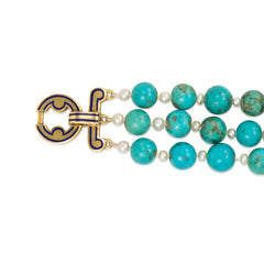 Art Deco turquoise and pearl necklace and bracelet suite, Cartier
