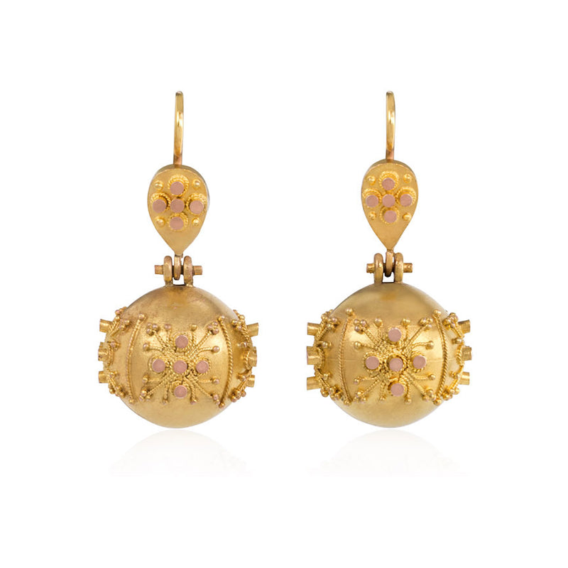 Antique two-color gold ball earrings