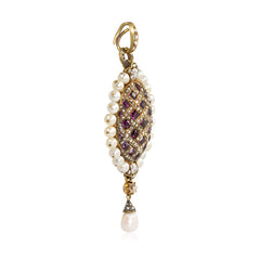 Antique garnet, pearl and diamond pendant