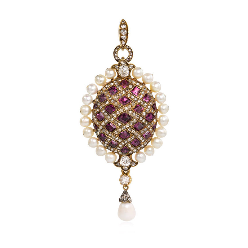 Antique garnet, pearl and diamond pendant