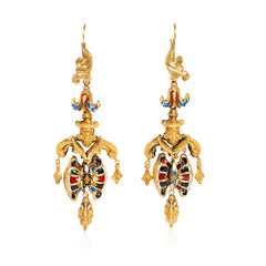 Antique enamel girandole earrings