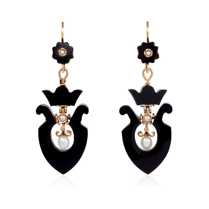 Antique onyx urn earrings