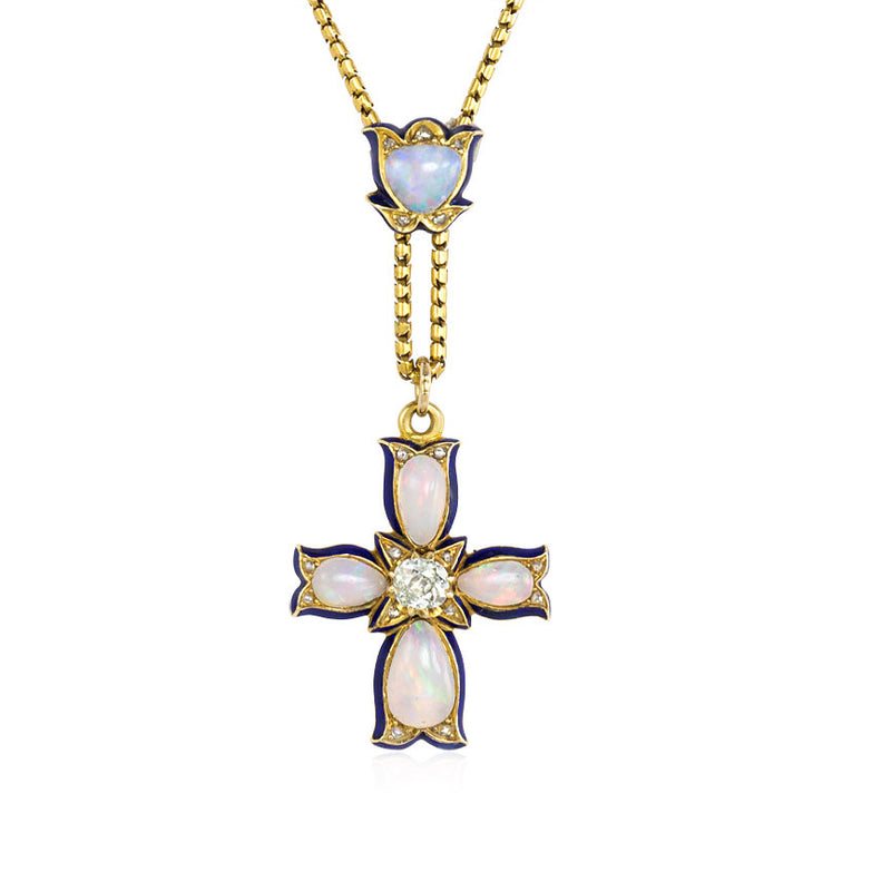 Antique enamel, opal and diamond pendant