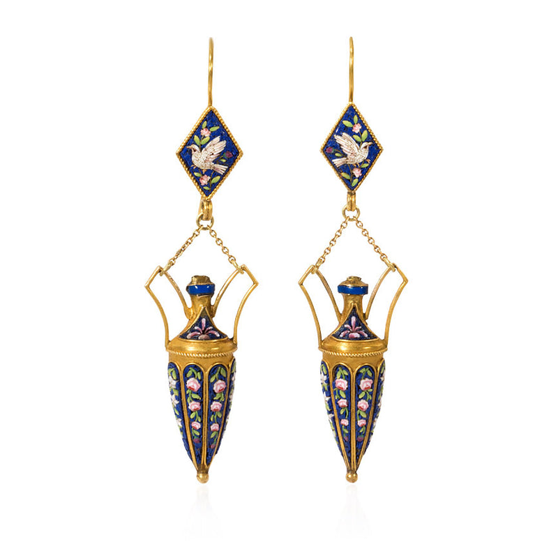 Antique micromosaic urn earrings, Vatican