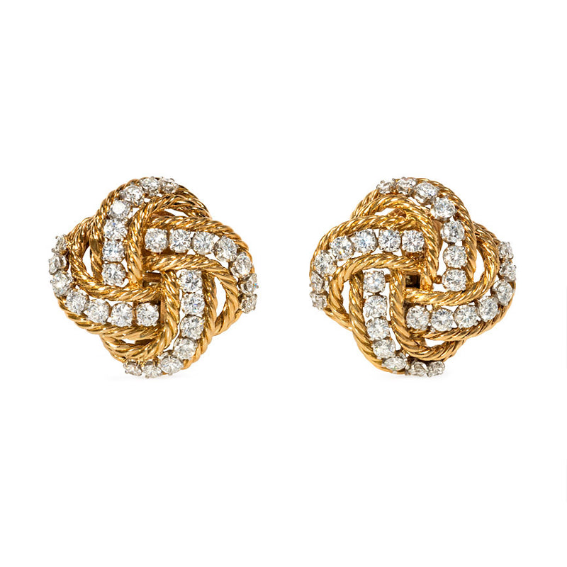 Pair of gold and diamond knot earrings, Boucheron