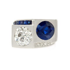 René Boivin Art Deco diamond and sapphire ring, France