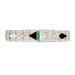 Art Deco onyx, emerald and diamond bracelet.