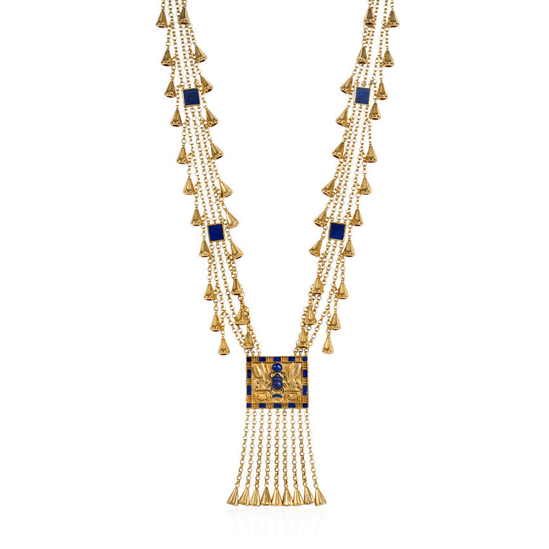 Egyptian revival gold and lapis sautoir