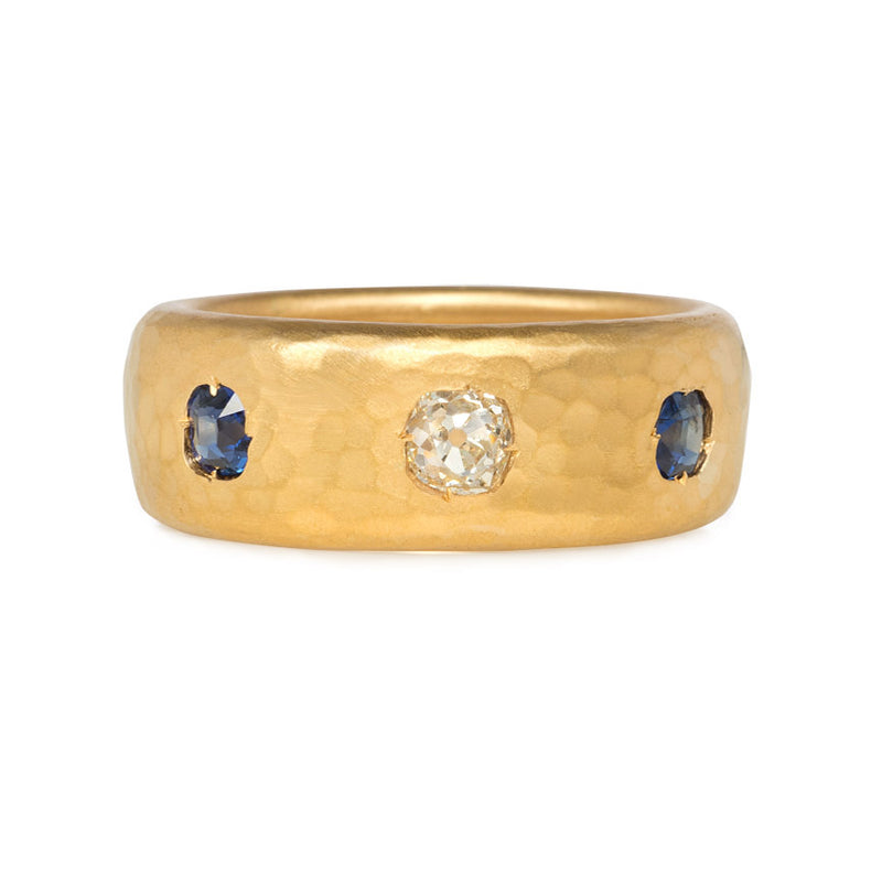 Antique hammered gold three-stone ring