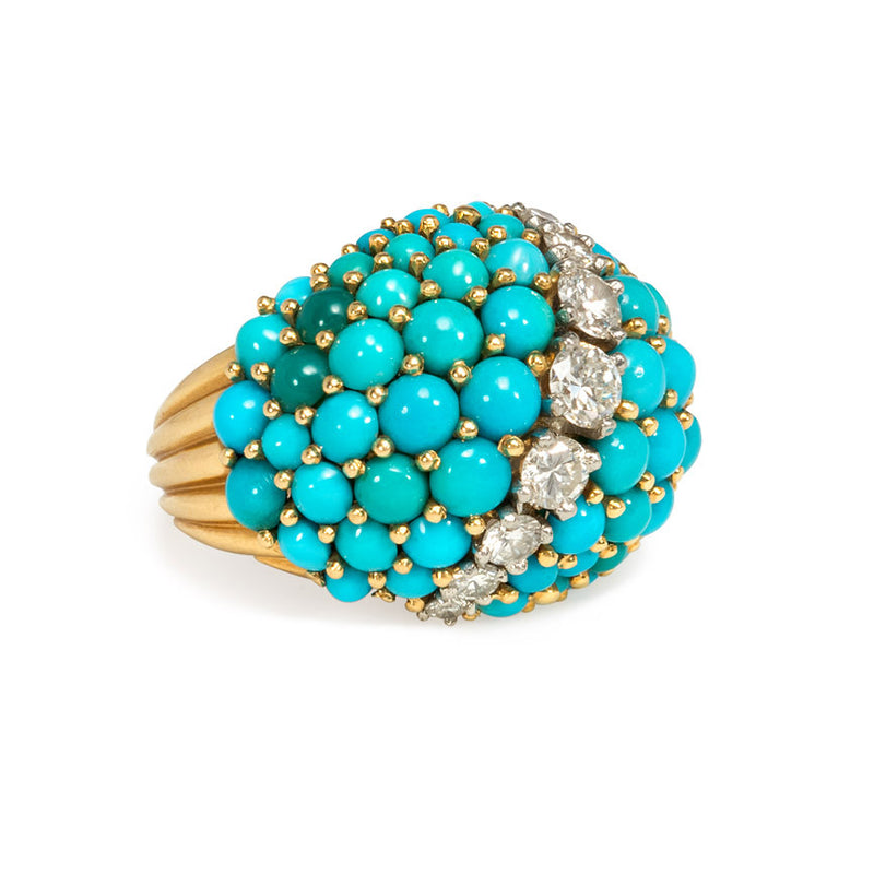 Turquoise and diamond bombé ring, Cartier