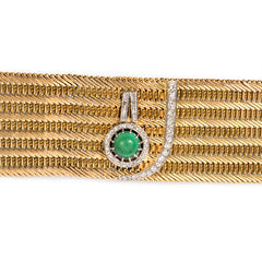 Gold and turquoise woven buttoned cuff bracelet, France