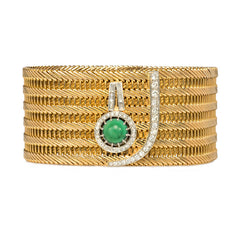 Gold and turquoise woven buttoned cuff bracelet, France