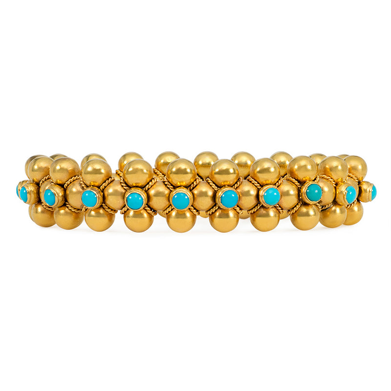 Antique French gold and turquoise quatrefoil bracelet