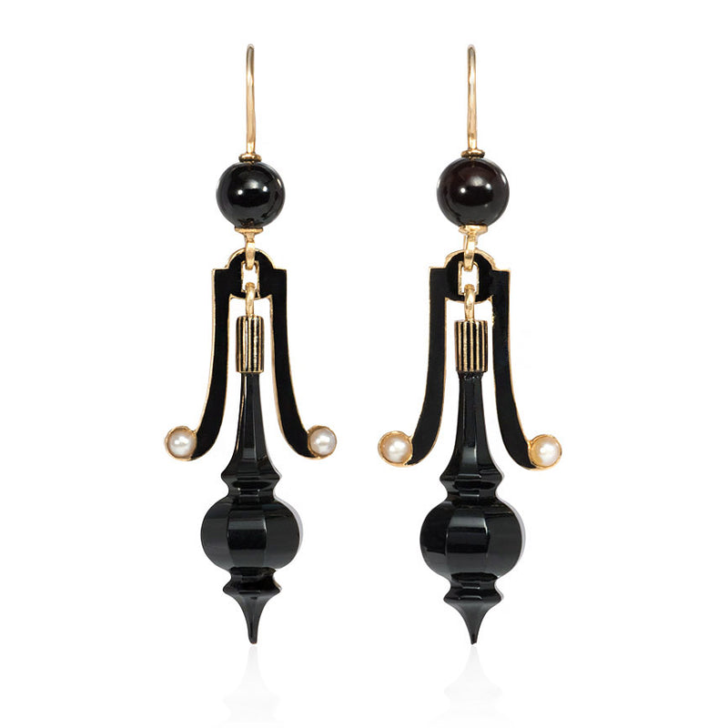 Antique onyx urn earrings