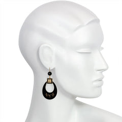 Antique onyx and enamel hoop earrings