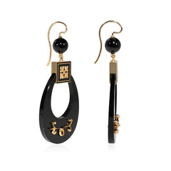 Antique onyx and enamel hoop earrings