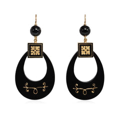 Antique carved onyx hoop earrings with gold and enamel tracery