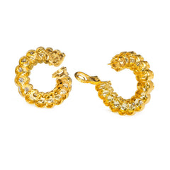 Gold and diamond ribbed hoop earrings