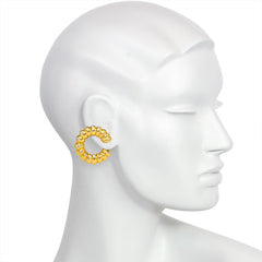 Gold and diamond ribbed hoop earrings