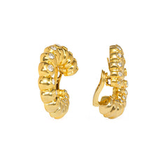 Gold and diamond ribbed hoop earrings