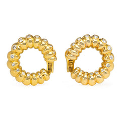 Gold and diamond ribbed hoop earrings