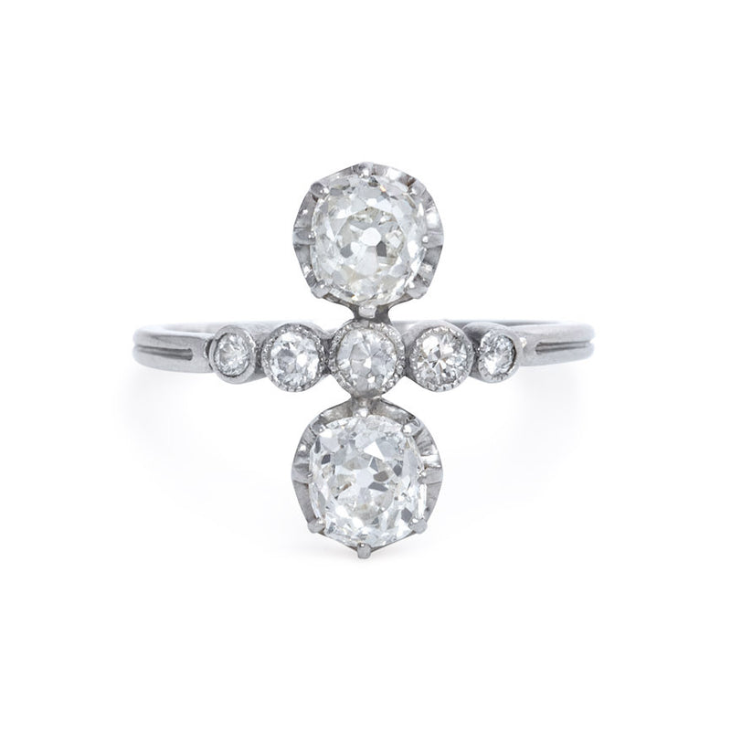 Art Deco vertical two-stone diamond ring