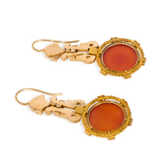 Antique gold cameo and pearl earrings, France