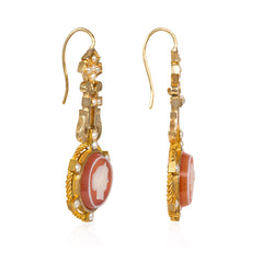 Antique gold cameo and pearl earrings, France